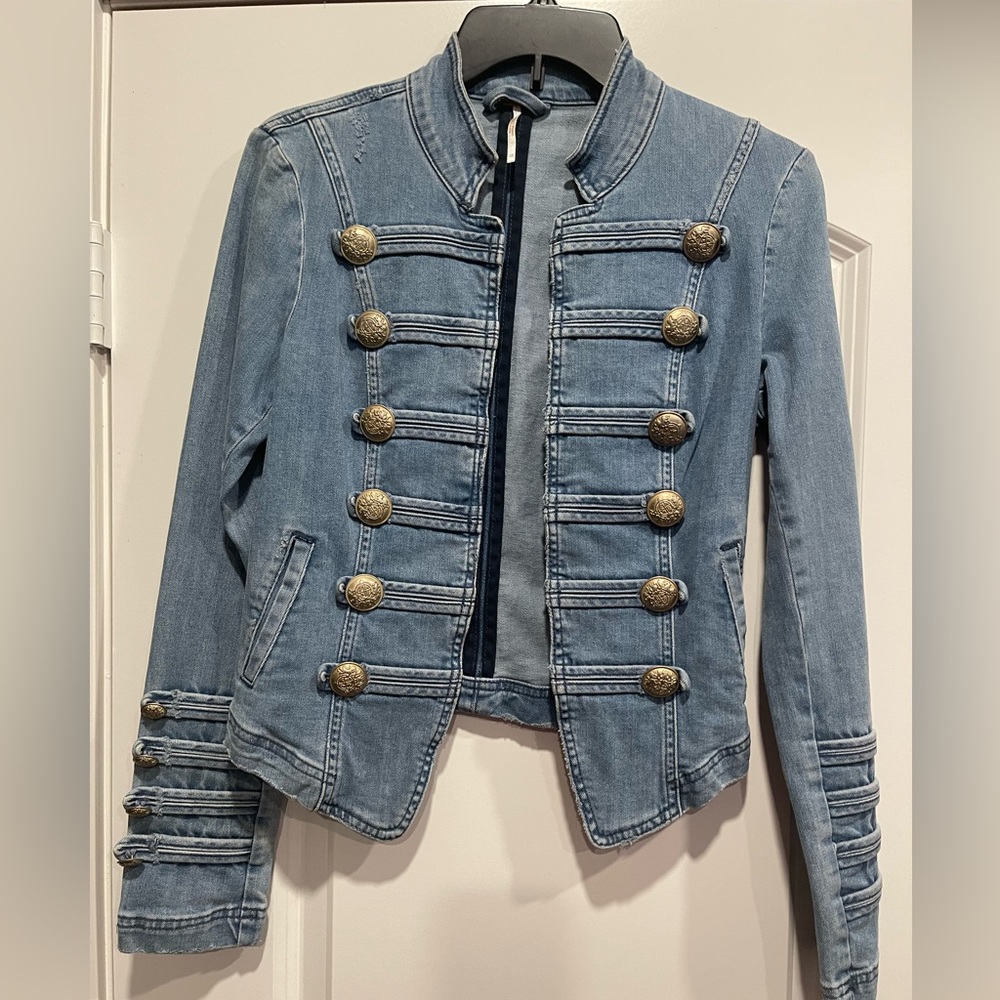 Free People Light Blue Military-Style Jean Jacket - Picture 4 of 14
